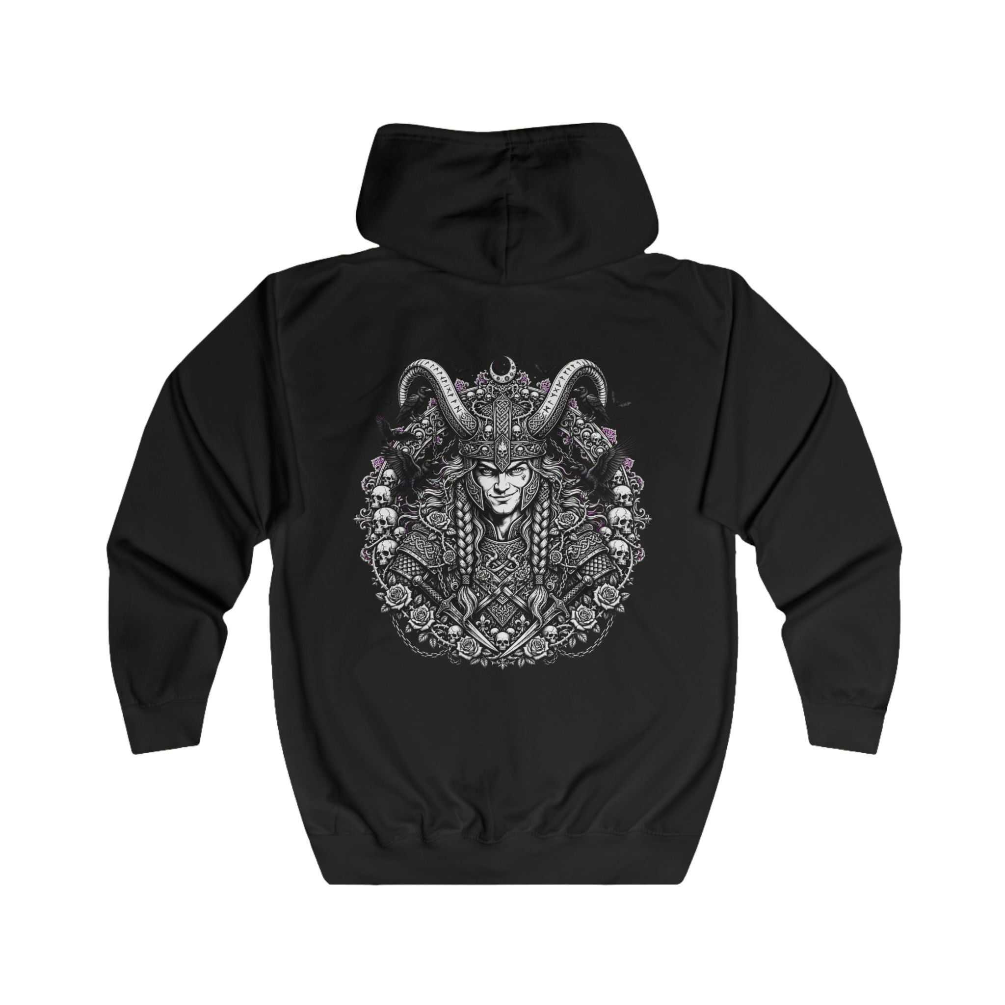 Viking Horned Warrior Zip Hoodie — Norse Helmet Graphic Full-Zip