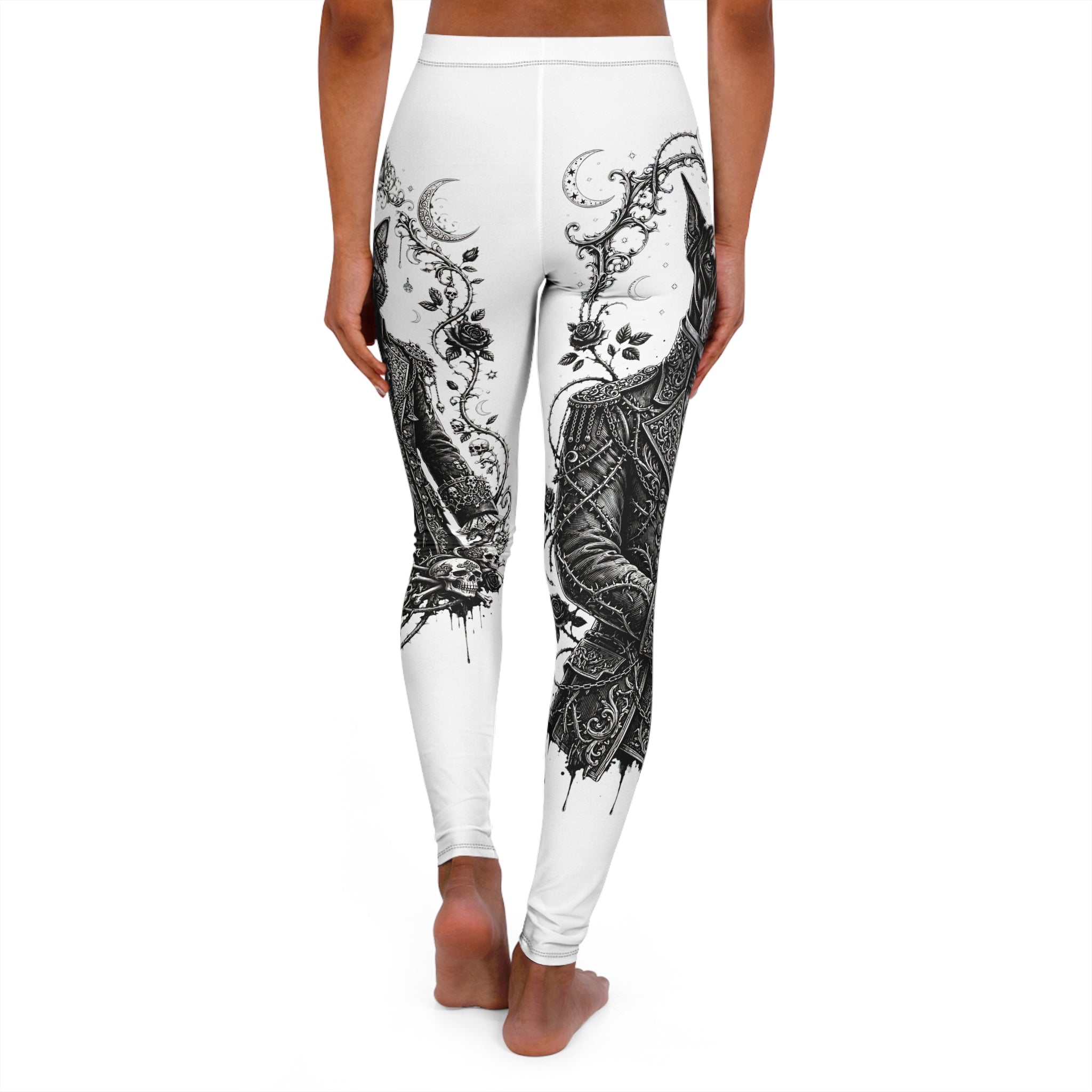 Mystic Snake & Moon Floral Leggings — Black Gothic Yoga Tights