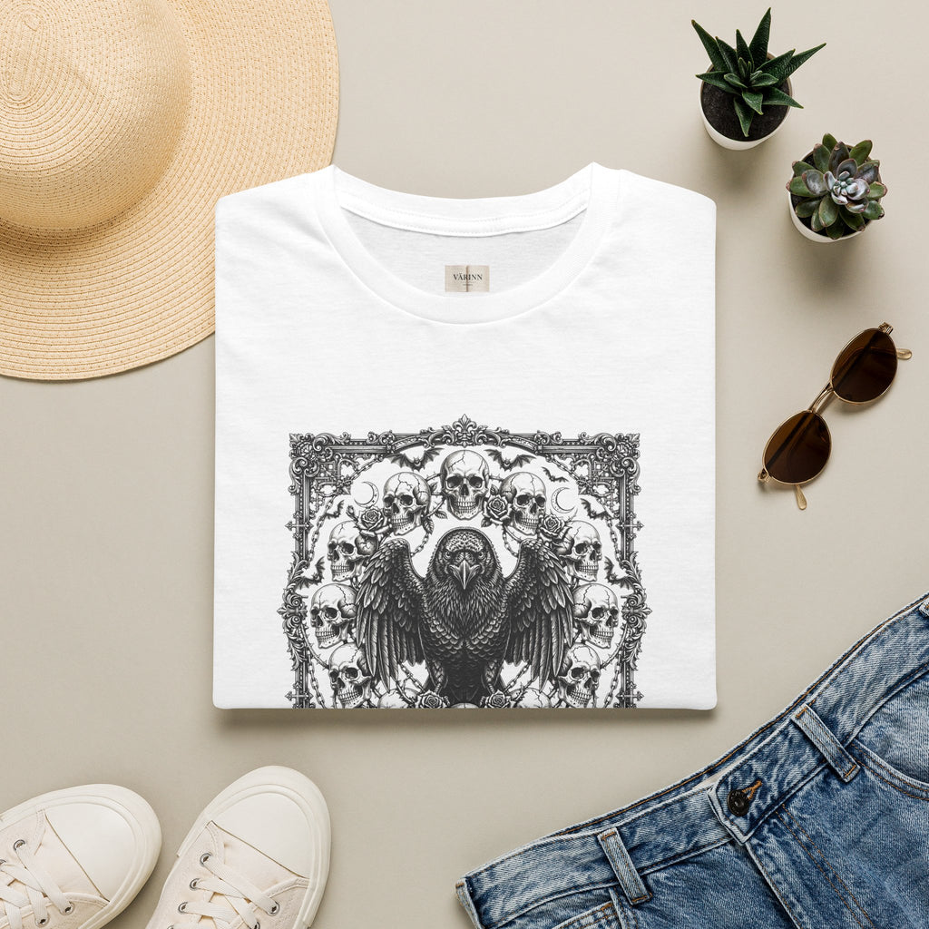 Gothic Raven & Skull Graphic T-Shirt