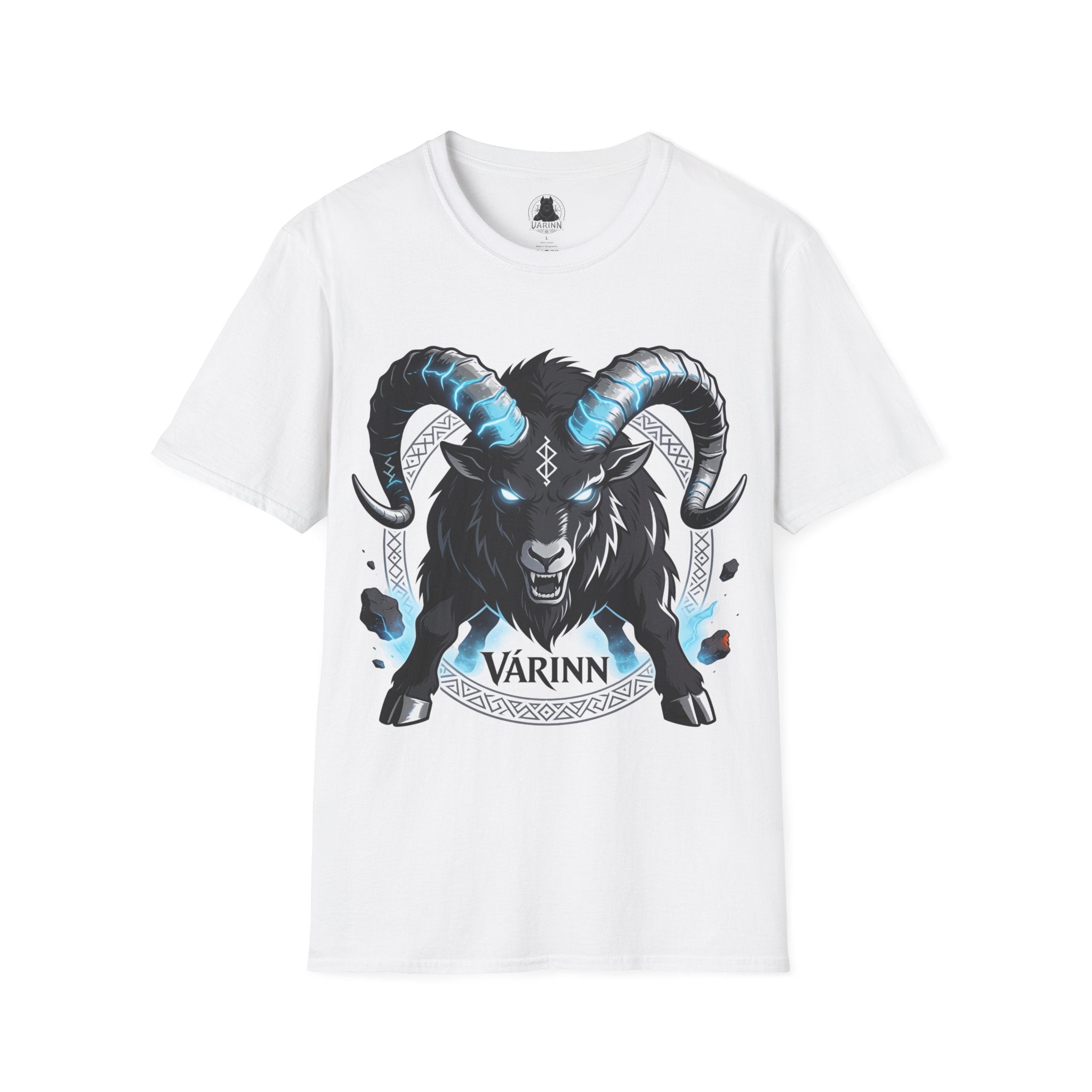 Viking Goat Rune T-Shirt — Varinn Horned Goat Norse Graphic Tee