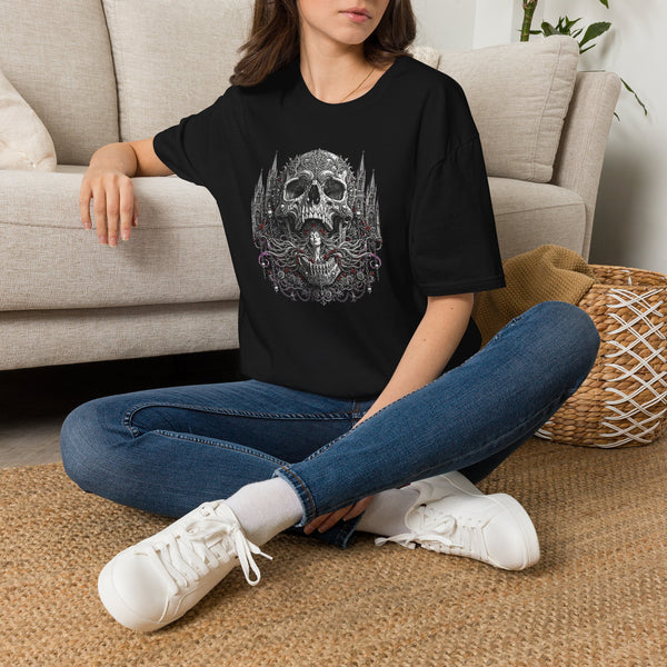 Skull Cathedral T-Shirt — Gothic Skull & Witch Illustration
