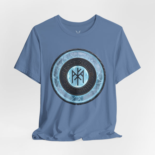 Viking Rune Shield T‑Shirt — Blue Norse Magic Circle Tee