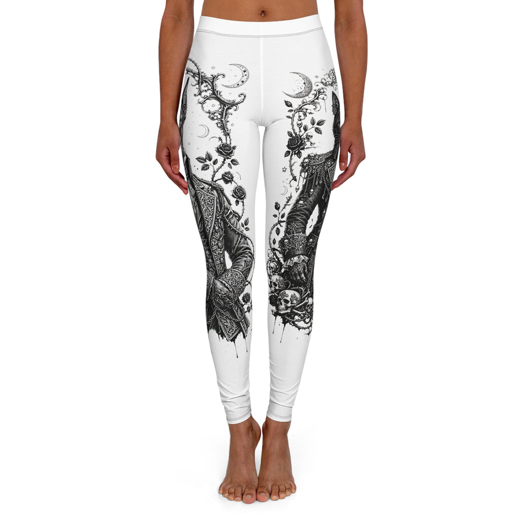 Mystic Snake & Moon Floral Leggings — Black Gothic Yoga Tights