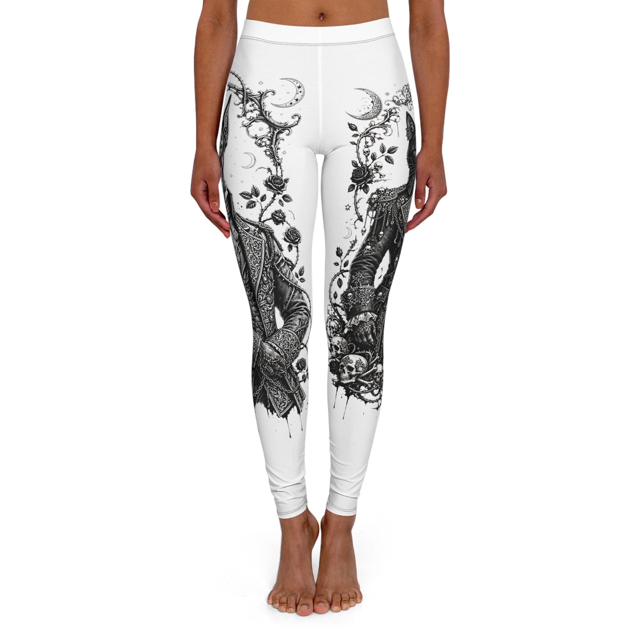 Mystic Snake & Moon Floral Leggings — Black Gothic Yoga Tights