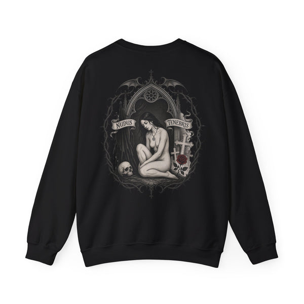 Gothic Mourning Crewneck Sweatshirt — 'Amor & Tenebris' Dark Skull & Rose Design