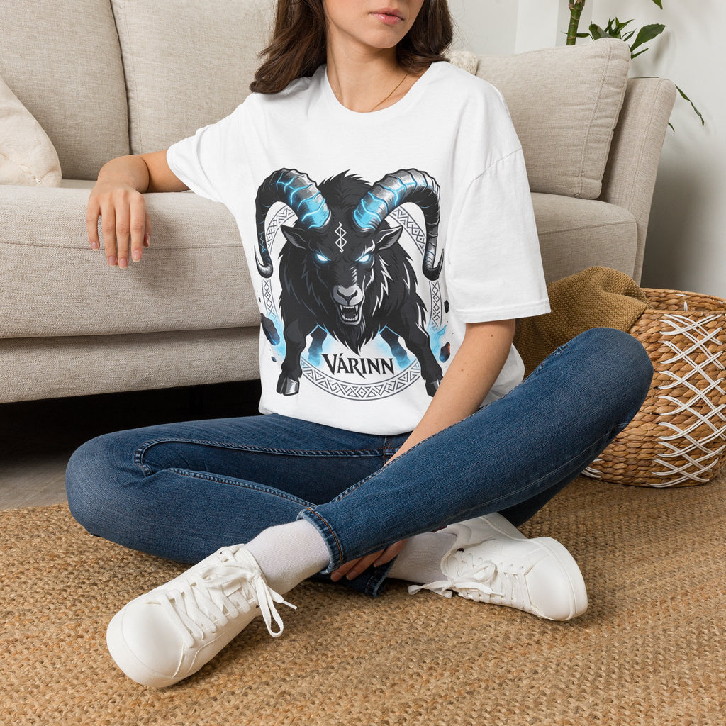 Viking Goat Rune T-Shirt — Varinn Horned Goat Norse Graphic Tee