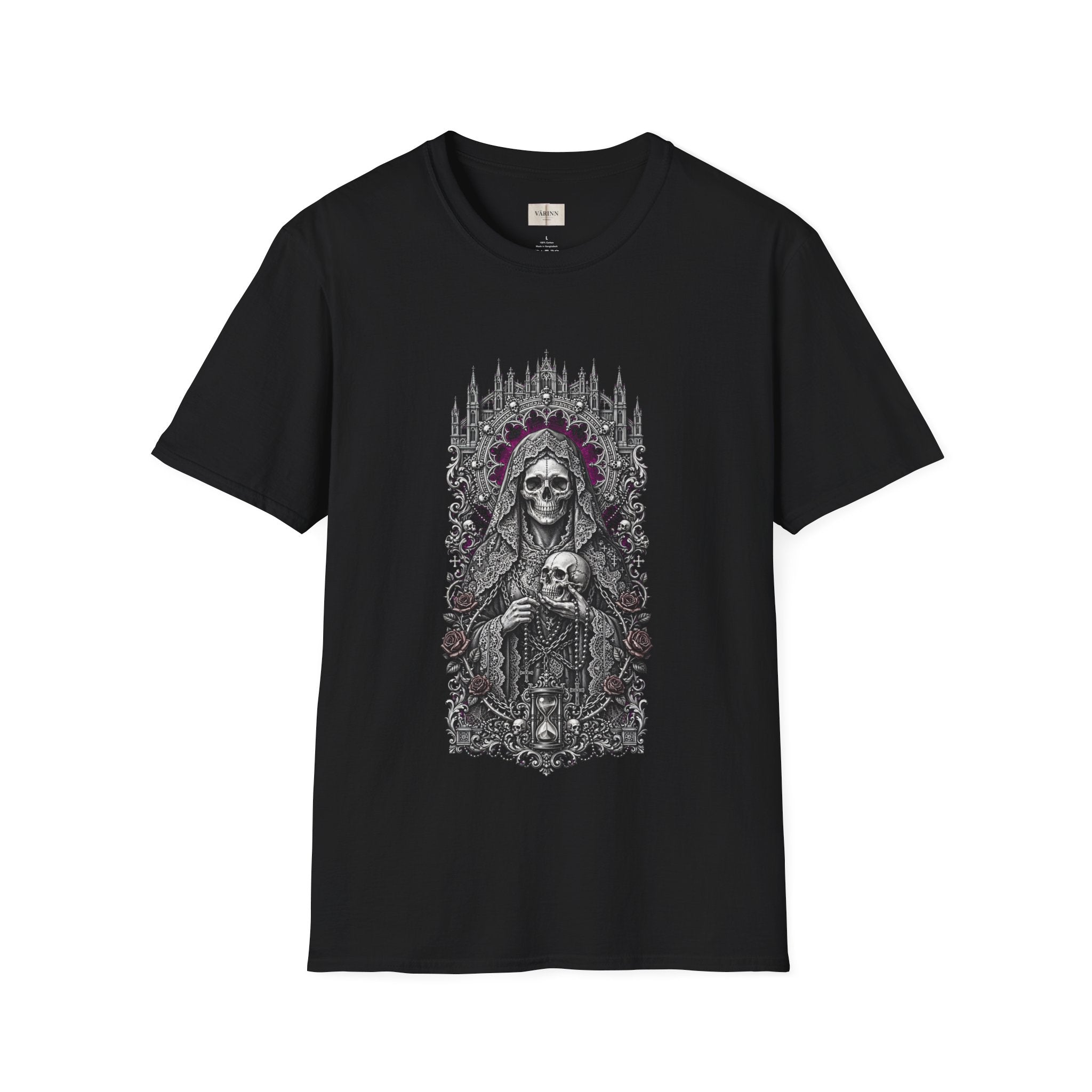 Gothic Skull Madonna T-Shirt — Dark Floral Skeleton Graphic Tee